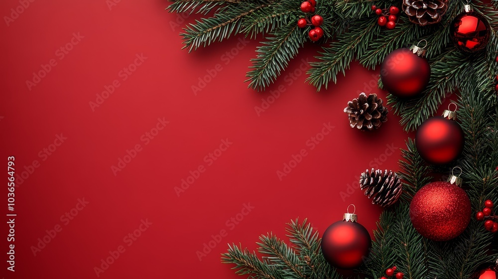 A red background with a Christmas tree and red ornaments A red background with a Christmas tree and red ornaments
