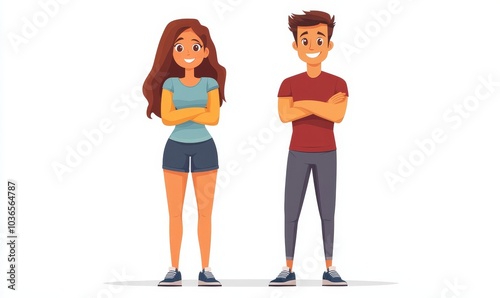 Fit couple standing on white background, Generative AI