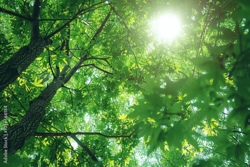 Green Tree Canopy with Sunlight in Summer Nature Background Green Tree Canopy with Sunlight in Summer Nature Background