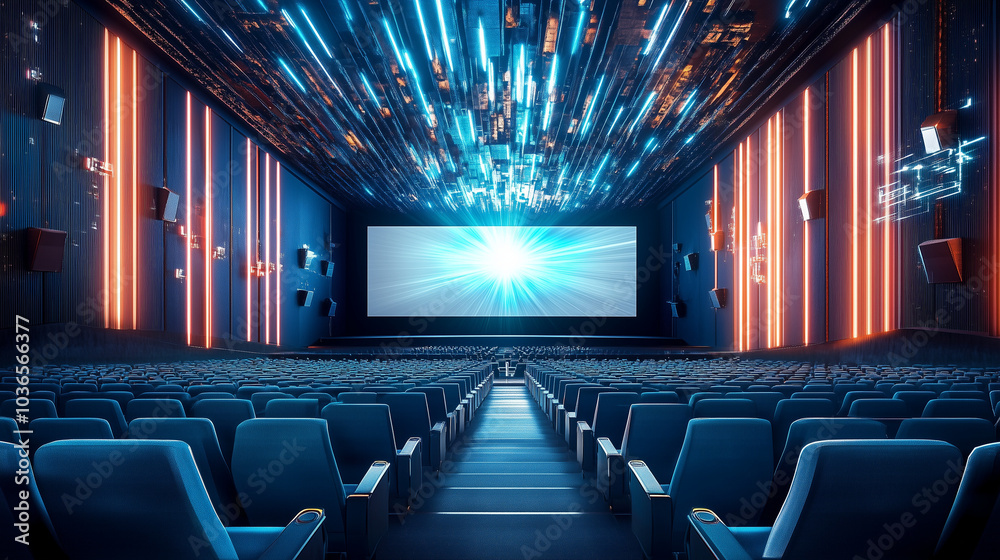 Naklejka premium 映画館の椅子が整然と並んでいます