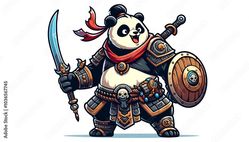 Fototapeta premium Heroic Panda in Cartoon Style