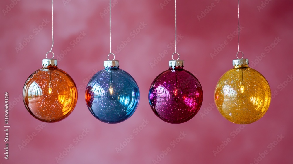 Obraz premium vibrant New Year globes floating with precise lighting on a solid purple backdrop