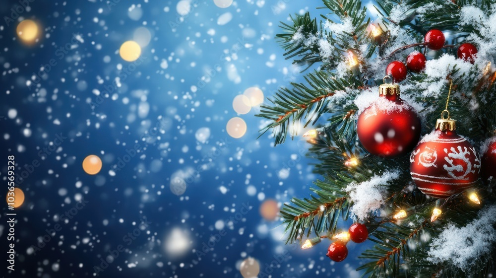 Naklejka premium Christmas blue background with snow.