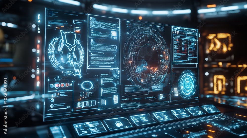 Digital background with holographic interfaces and touchscreens