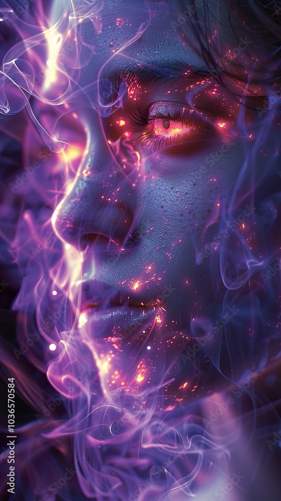 Surreal Glowing Portrait: Abstract Art with Smoke and Fire Surreal Glowing Portrait: Abstract Art with Smoke and Fire
