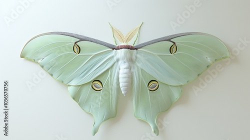 Minimalist 3D Luna Moth on Clean White Background photo