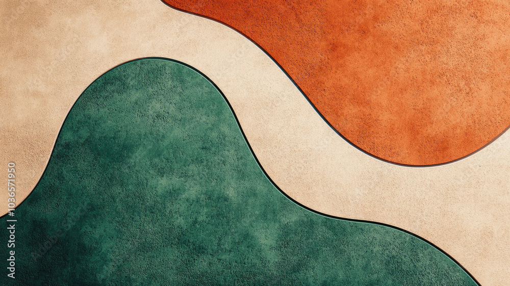 Abstract geometric waves in orange and green tones with textured background Abstract geometric waves in orange and green tones with textured background