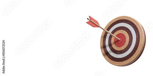 an arrow hit the bullseye of a target. isolated on white background