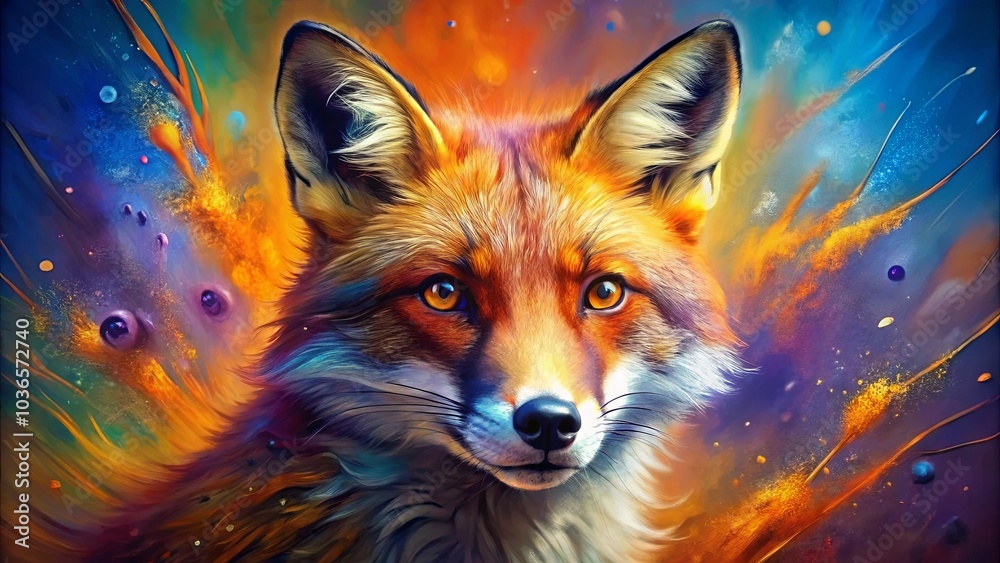 A Fiery Fox Gazes Intently Through A Tapestry Of Hues, Each Brushstroke A Spark Of Life and Energy A Fiery Fox Gazes Intently Through A Tapestry Of Hues, Each Brushstroke A Spark Of Life and Energy