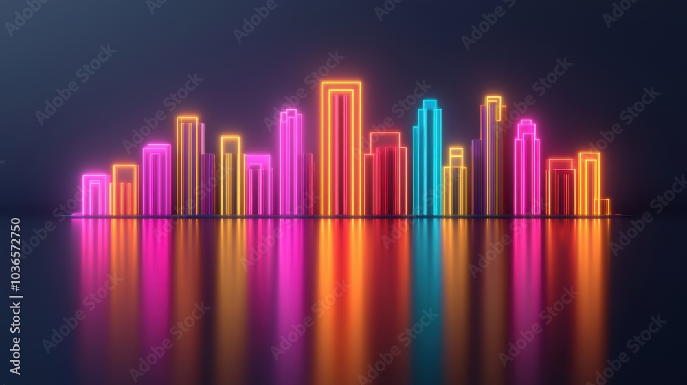 A vibrant cityscape silhouette with skyscrapers and financial growth charts set against an abstract background of dynamic lines, representing urban success and market trends at night A vibrant cityscape silhouette with skyscrapers and financial growth charts set against an abstract background of dynamic lines, representing urban success and market trends at night