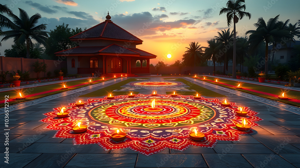 Celebrate Diwali: Festival of Lights with Diya Lamps, Colorful Rangoli ...