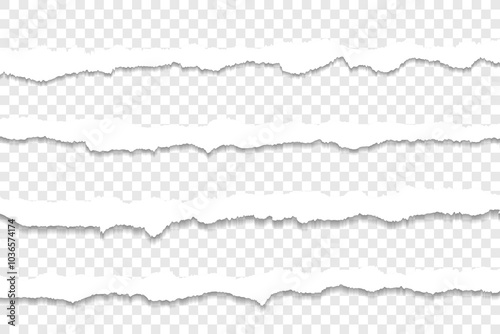 Set of four realistic torn paper strips with transparent background for creative design