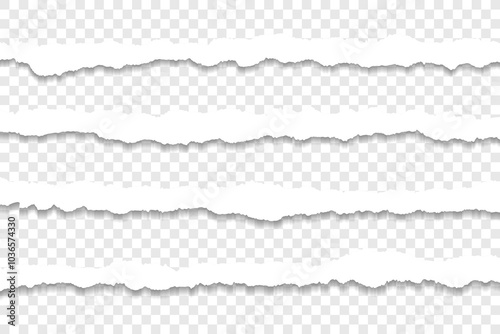 Realistic horizontal torn paper strips on transparent background	
