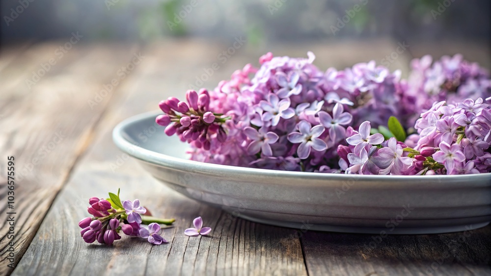 Drooping lilac flowers in a shallow dish, petals, fresh, spring Drooping lilac flowers in a shallow dish, petals, fresh, spring