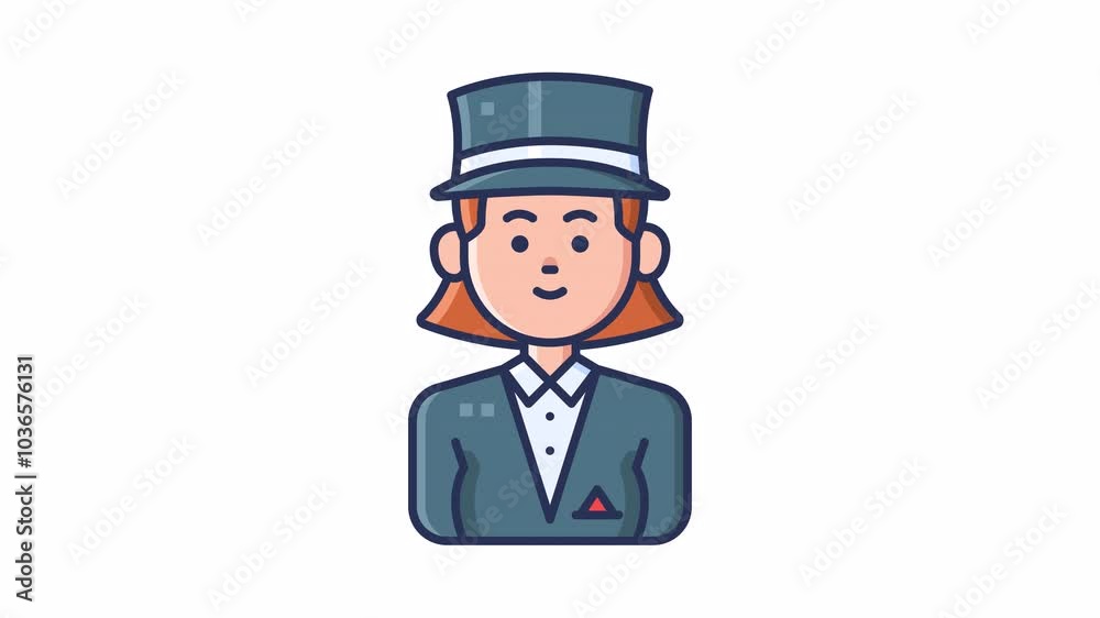 Animated avatar of a female wearing a hat and black attire, representing a performing magician Animated avatar of a female wearing a hat and black attire, representing a performing magician