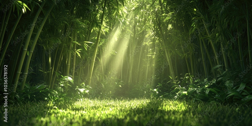 Obraz premium bamboo in a lush garden setting, lush garden with bamboo plants