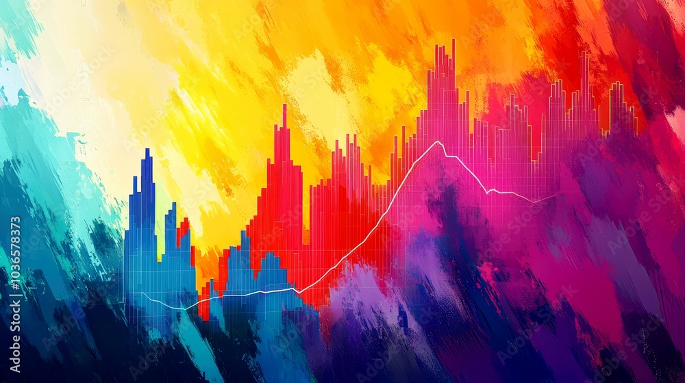 Abstract colorful background with a white line chart, resembling a city skyline. Abstract colorful background with a white line chart, resembling a city skyline.