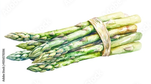 Green asparagus bunch in watercolor Hand drawn illustration on a white background