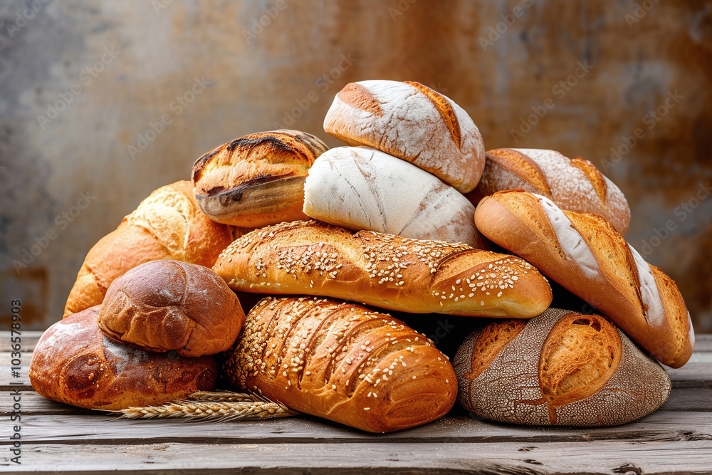 Freshly baked sourdough bread with a golden crust on bakery shelves. Baker shop context with delicious bread. Freshly baked sourdough bread with a golden crust on bakery shelves. Baker shop context with delicious bread.