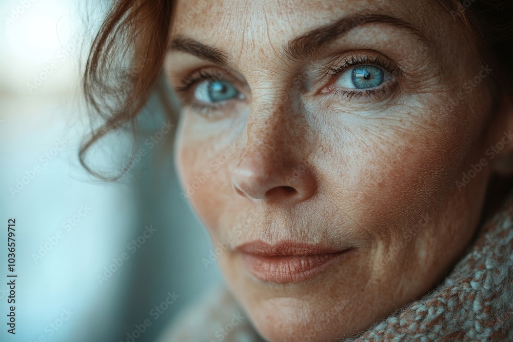 Closeup shot of an aging woman in her natural body, Generative AI