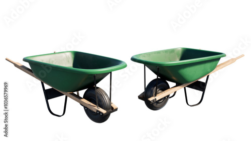 green wheelbarrow isolated on white