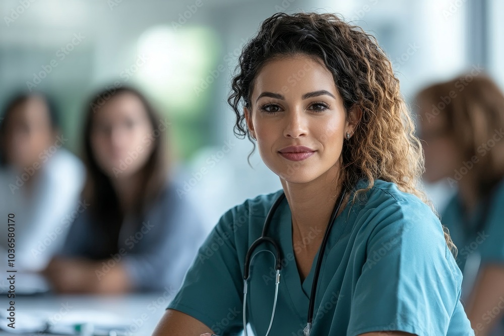 Medical staff having conference meeting in hospital, Generative AI