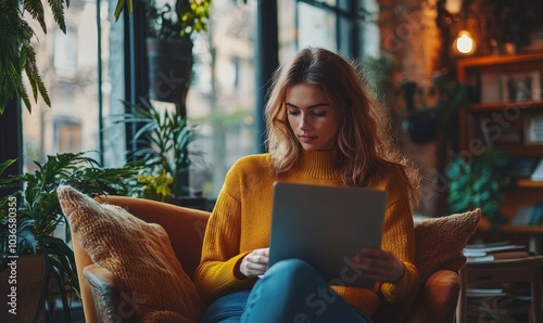 Obraz na płótnie Female entrepreneur having a virtual meeting in a co-working space, Generative AI w salonie