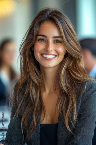 Cheerful businesswoman pitching her idea to her team in an office, Generative AI