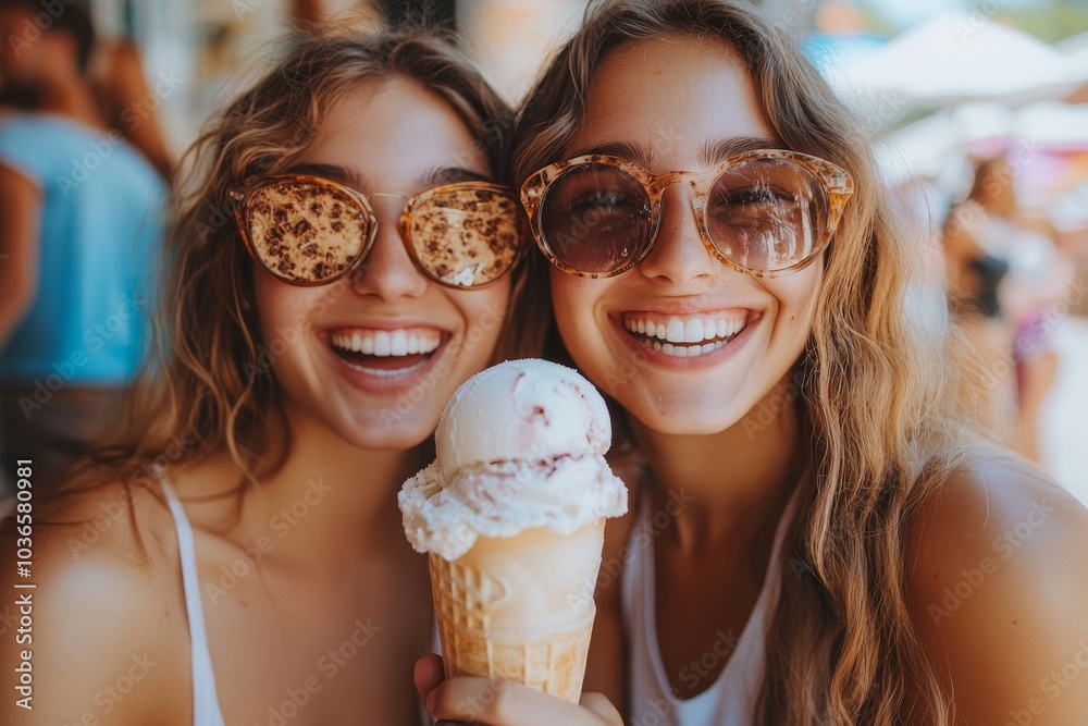 Friends with icecream enjoying together, Generative AI
