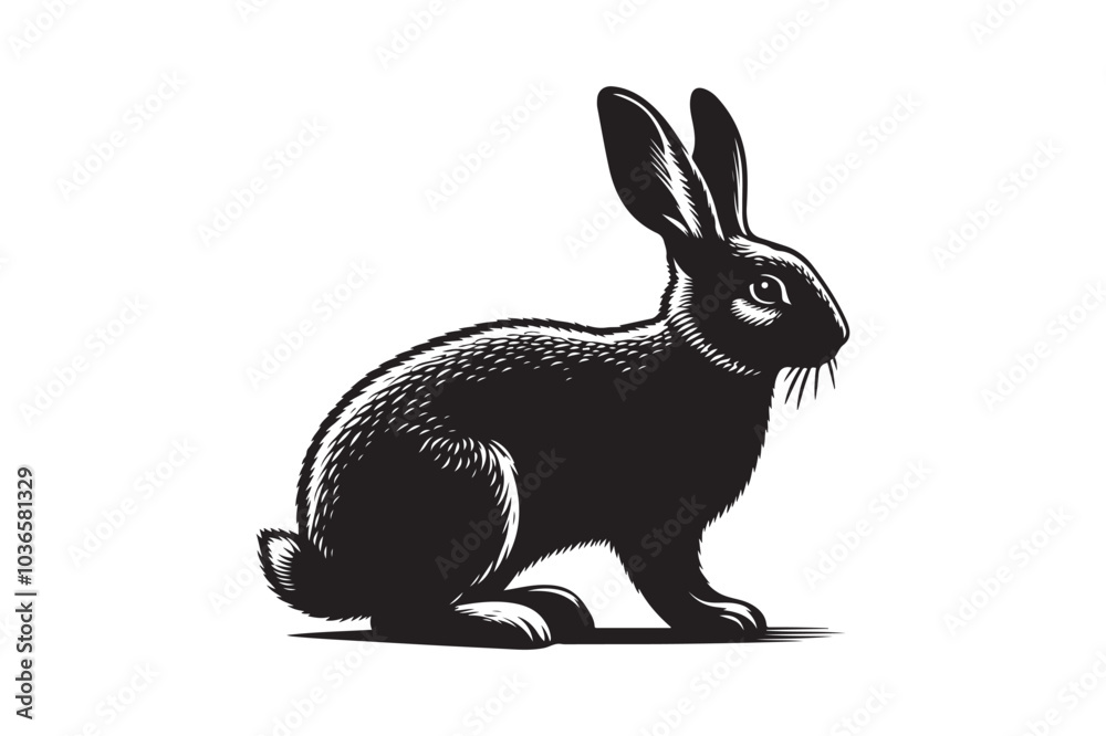 Obraz premium Cottontail Rabbit silhouette vector illustration, Cottontail Rabbit silhouette