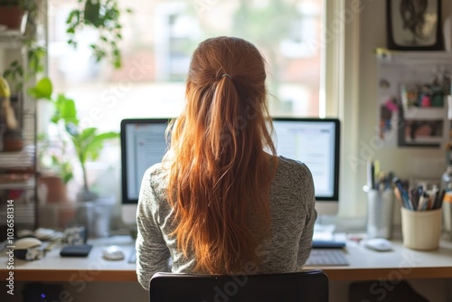 Obraz na płótnie Woman working at home office, Generative AI w salonie