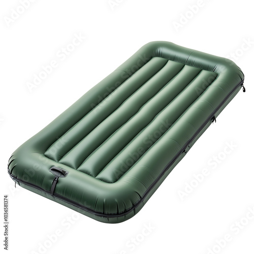 Green inflatable mattress on a white isolated background, perfect for outdoor camping and leisure activities. transparent background