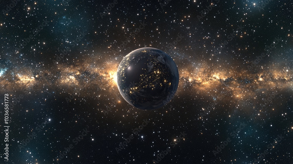 Naklejka premium 360 degree full sphere panoramic space background featuring stars and nebula equirectangular projection environment map in a 3D cartoon rendering style HDRI spherical panorama 3D illustration