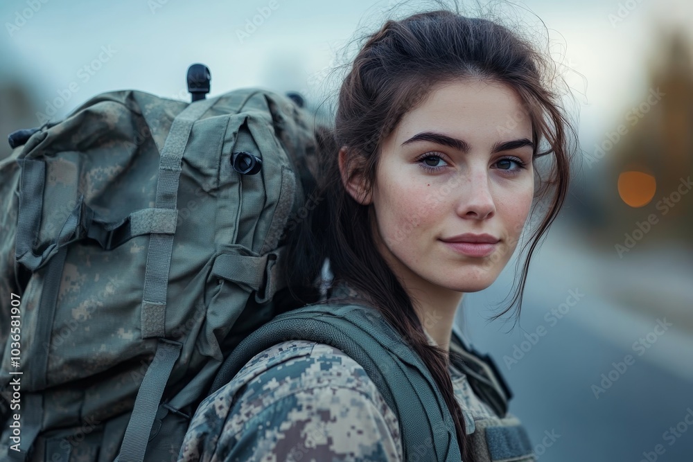 Female soldier returning home from the army, Generative AI
