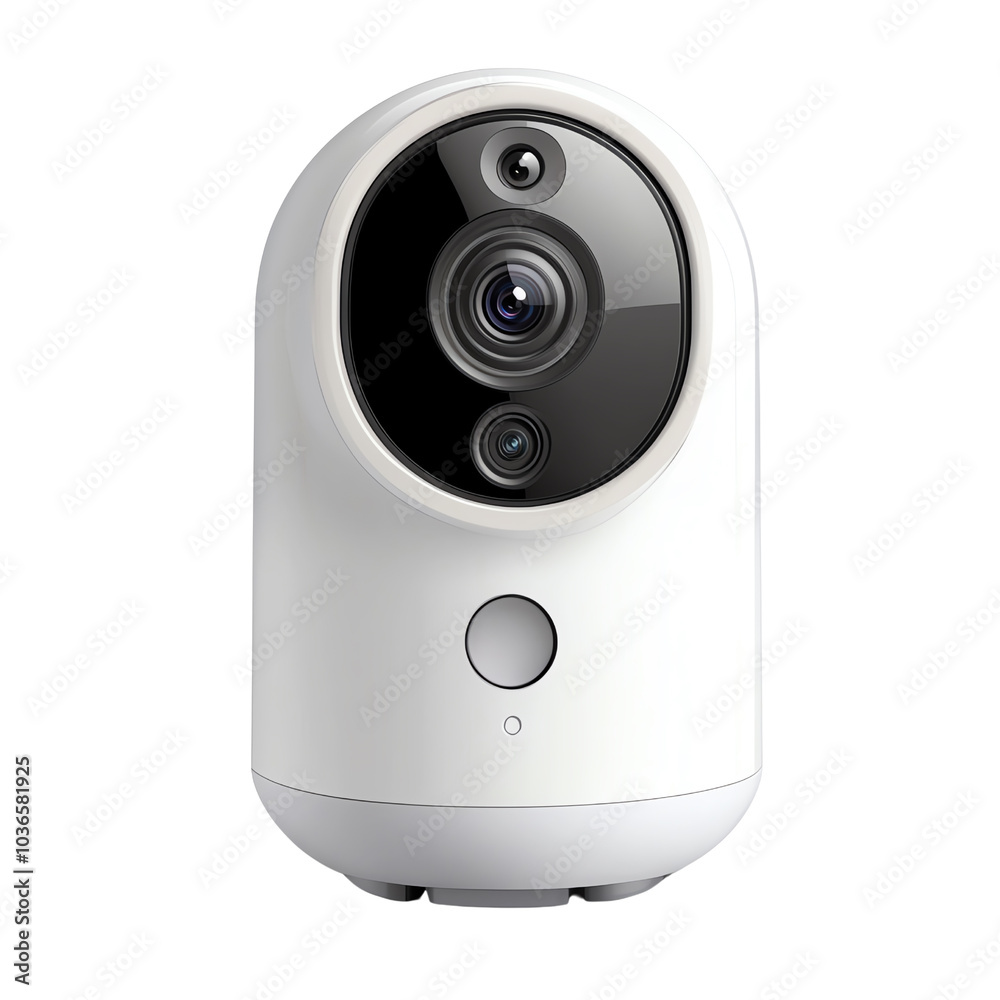 Smart security camera with two lenses, modern design, white isolated background. transparent background Smart security camera with two lenses, modern design, white isolated background. transparent background