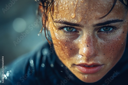Sportswoman after intense crossing training session, Generative AI