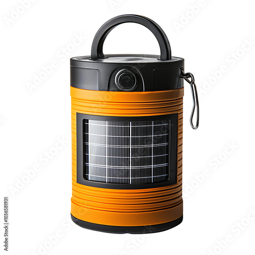Solar-powered lantern with a sturdy design, ideal for outdoor activities. transparent background