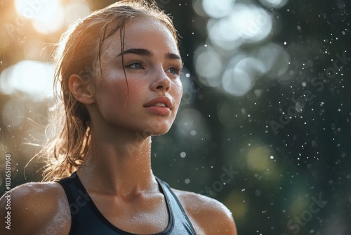 Obraz na płótnie Sportswoman after intense crossing training session, Generative AI w salonie
