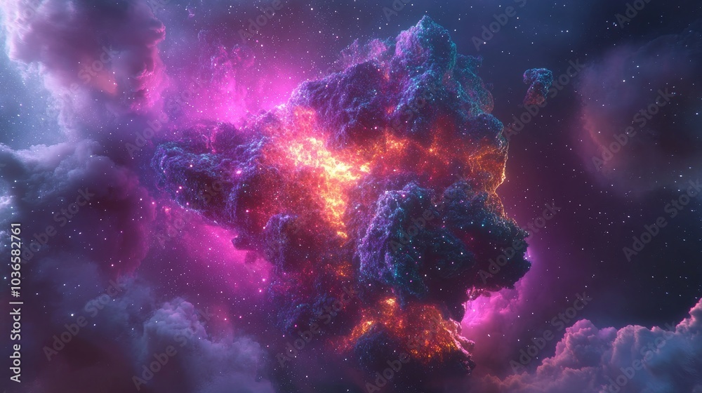 High resolution deep space image featuring a 3D cartoon rendering of a nebula perfect for science fiction fantasy themes and suitable for wallpaper and print High resolution deep space image featuring a 3D cartoon rendering of a nebula perfect for science fiction fantasy themes and suitable for wallpaper and print