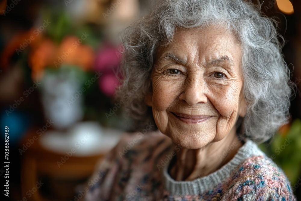 Senior woman smiling after vaccination, Generative AI