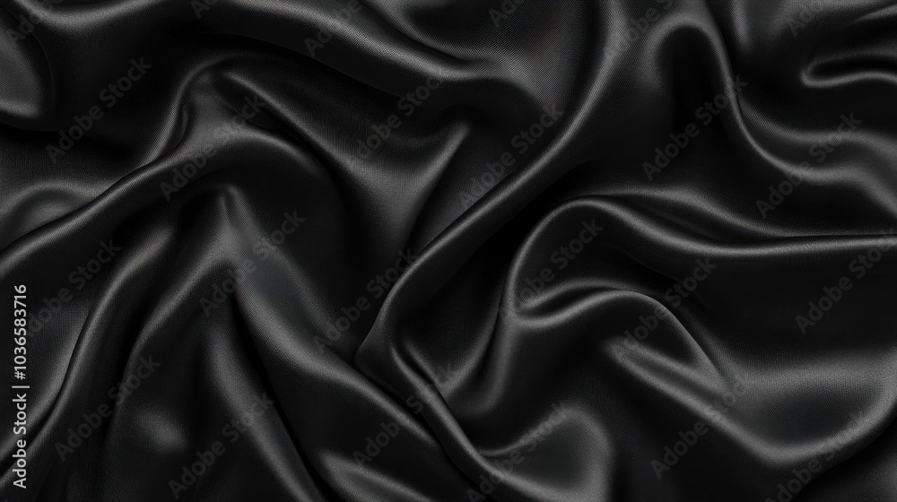Luxurious Black Silk Close-Up: Shiny, Wrinkled Satin Fabric with a Soft, Glossy Sheen - Elegant Background Luxurious Black Silk Close-Up: Shiny, Wrinkled Satin Fabric with a Soft, Glossy Sheen - Elegant Background