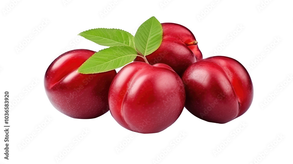 closeup of refreshing red plum fruit isolated on clear png background and transparent background, AI generative. closeup of refreshing red plum fruit isolated on clear png background and transparent background, AI generative.