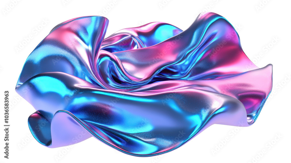 Obraz premium A flowing, iridescent fabric showcasing vibrant blue and pink hues.