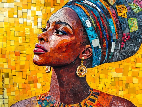 A mosaic of a woman wearing a turban and earrings photo