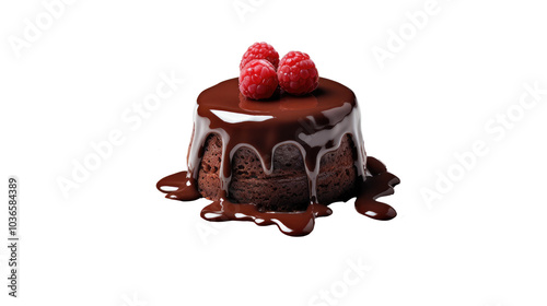 Molten chocolate cake on white isolated on clear png background and transparent background. Bakery and pastry concept for cafe and restaurent, AI generative.	