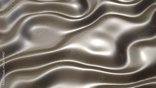 Silver 3D abstract graphics background animation, silver material, bright moving waves shiny and glossy metallic silk 4K video animation.