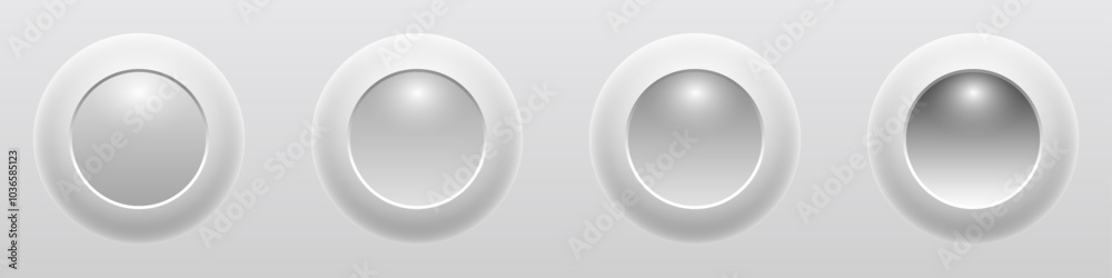 White grey shiny buttons for user interface, simple 3D modern design for mobile, web, social media, business. Minimal style UI icons set. White grey shiny buttons for user interface, simple 3D modern design for mobile, web, social media, business. Minimal style UI icons set.