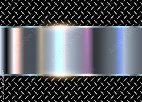 Metallic silver background, chrome metal background with diamond plate texture.