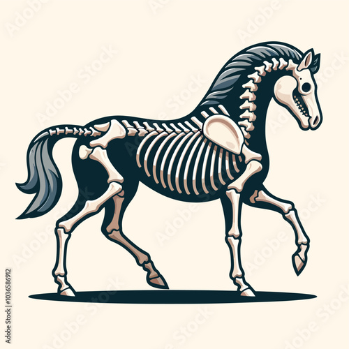 A skeleton horse is walking