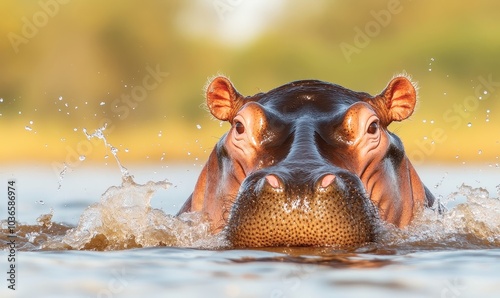 Close-up of a hippopotamus's face in the water